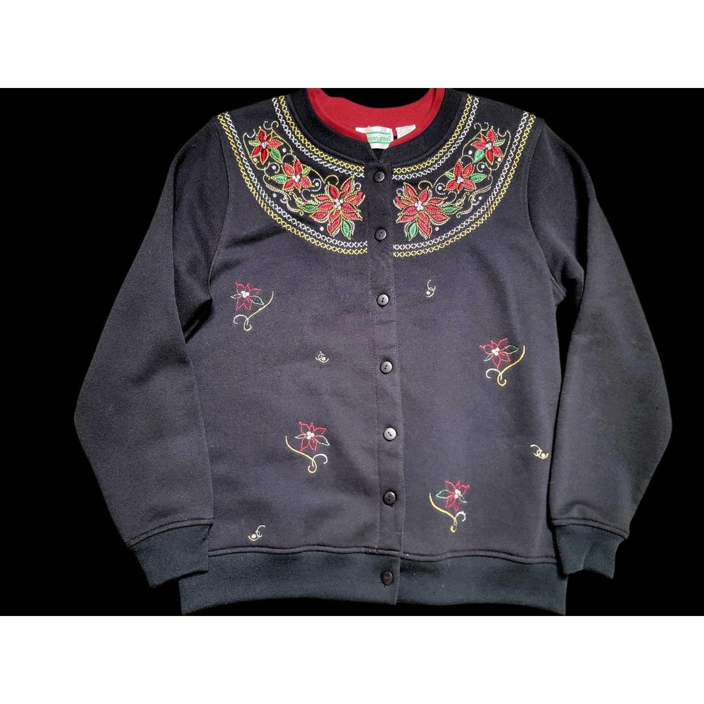 Vintage Shenanigans Christmas Sweater Cardigan S Small Black